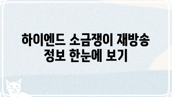 하이엔드 소금쟁이 재방송 다시 보기 | 방송 정보, 다시보기 링크, 시청 방법